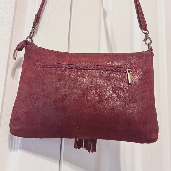 Borse In Pelle-Deines-Soft Calf Leather Crossbody Red Purse-Tassels-Adj Strap - Picture 9 of 15